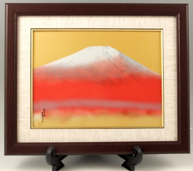 中村一代作＞赤富士 磁器陶額【有田焼 三光堂】