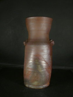 備前焼 登窯 備前焼人間国宝 故藤原 雄 共箱付き金彩・桟切耳付き花入