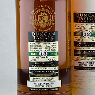 ミルトンダフ13年 2009 シェリーカスク ダンカンテイラー シングル