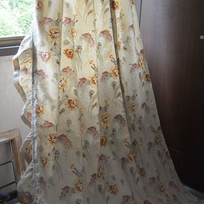 C-910 フランスアンティークカーテン 1900年花柄コットンカーテン 2m64