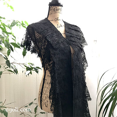L2340 フランスアンティークレースショール/レースストール 19世紀
