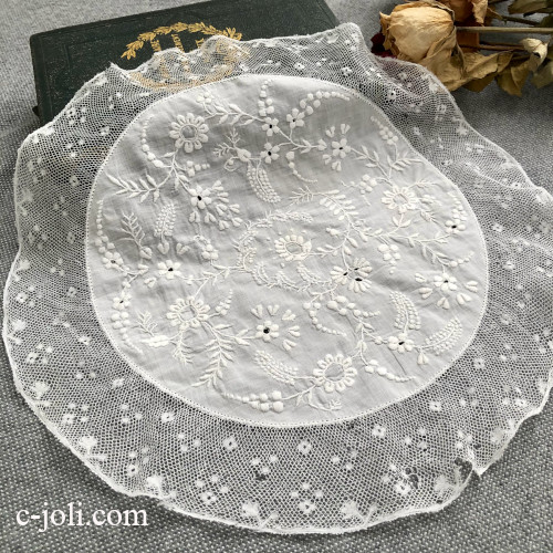 G♡フランスアンティーク♡豪華手刺繍 レース・ドイリー・カフェ