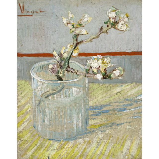 ☆秀作☆ 手書き油絵 ゴッホ 花咲くアーモンドの花 額付 絵画 油彩画