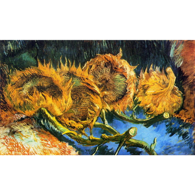 ☆秀作☆ 手書き油絵 ゴッホ 4本の切ったひまわり 肉筆絵画 額付き