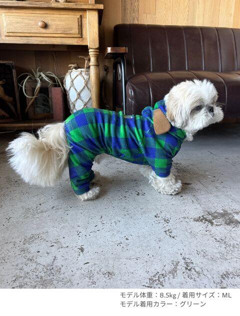犬服 / ドッグウェア】ストレッチフリースチェックロンパース / DOG