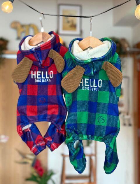 犬服 / ドッグウェア】ストレッチフリースチェックロンパース / DOG