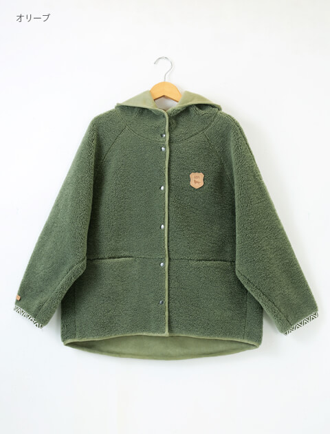 WOMEN】エコムートンボアボタンパーカー