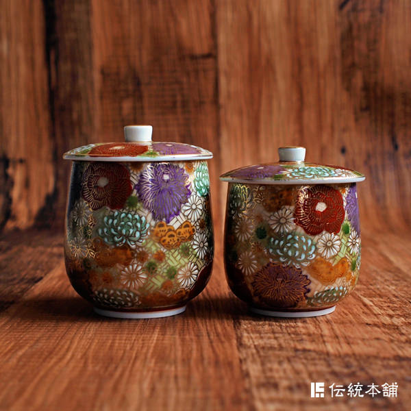 送料無料】 蓋付夫婦湯呑 花詰 ペア / 夫婦湯のみ 夫婦湯飲み 湯呑み