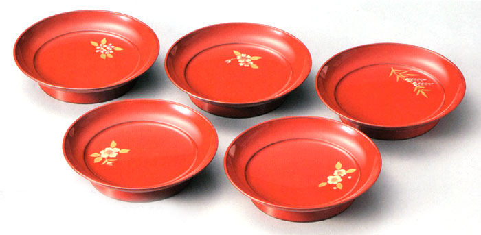 国産 浄法寺塗 木製 漆器 椿皿 楪子 銘々皿 溜塗 懐石 茶道具 5枚揃