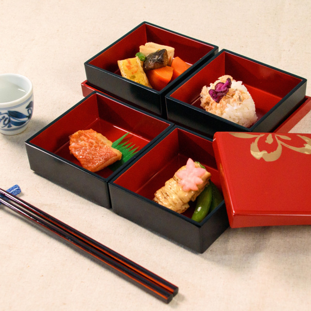 金銀蒔絵 野弁当箱 椿 梅紋 漆器 重箱セット 金箔花模様 輪島塗重箱