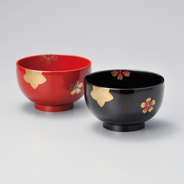 夫婦お好み椀 春秋 朱・溜 2客セット 12-04006 漆器の井助