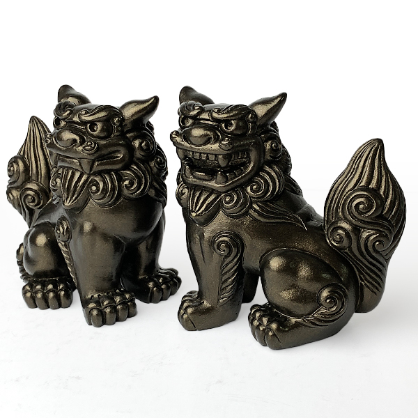 シーサー 置物 玄関 沖縄 お土産 ペアシーサー 黒石獅子シーサー 黒金