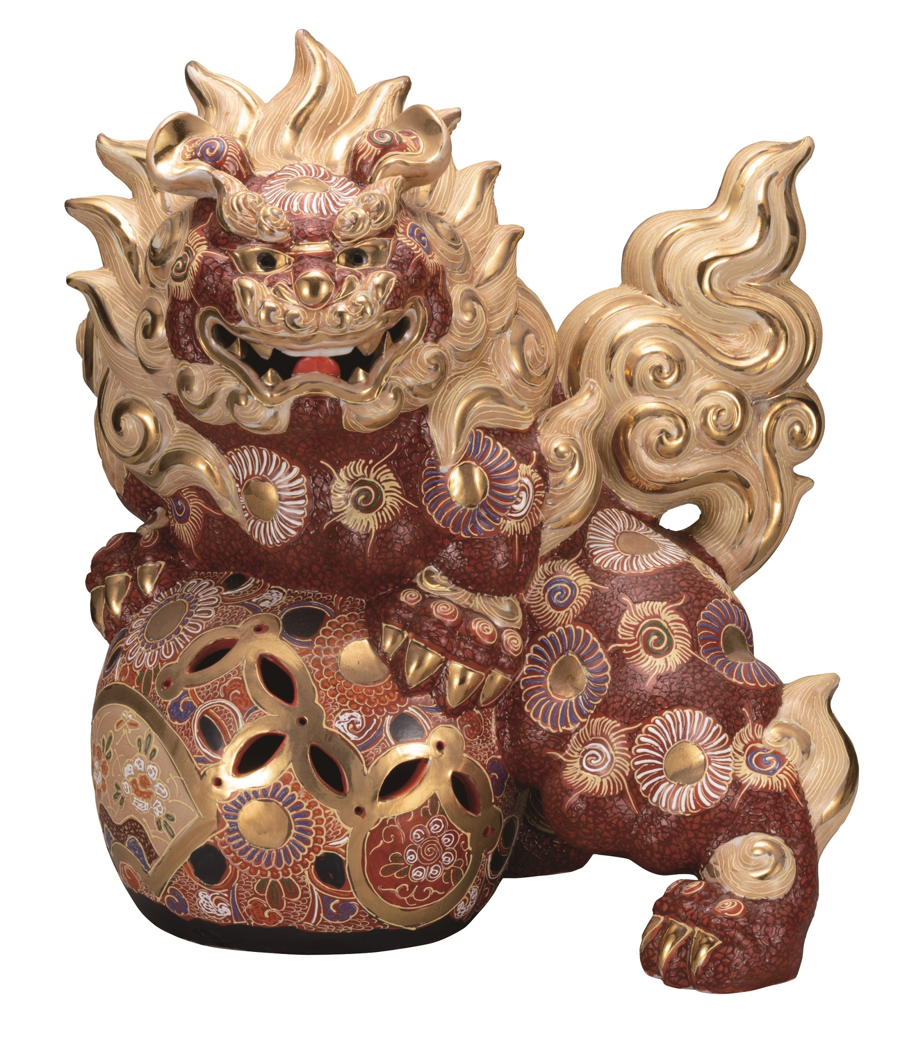 獅子 九谷焼 獅子 シーサー 高さ約40cm 大きめ 縁起物 伝統工芸品