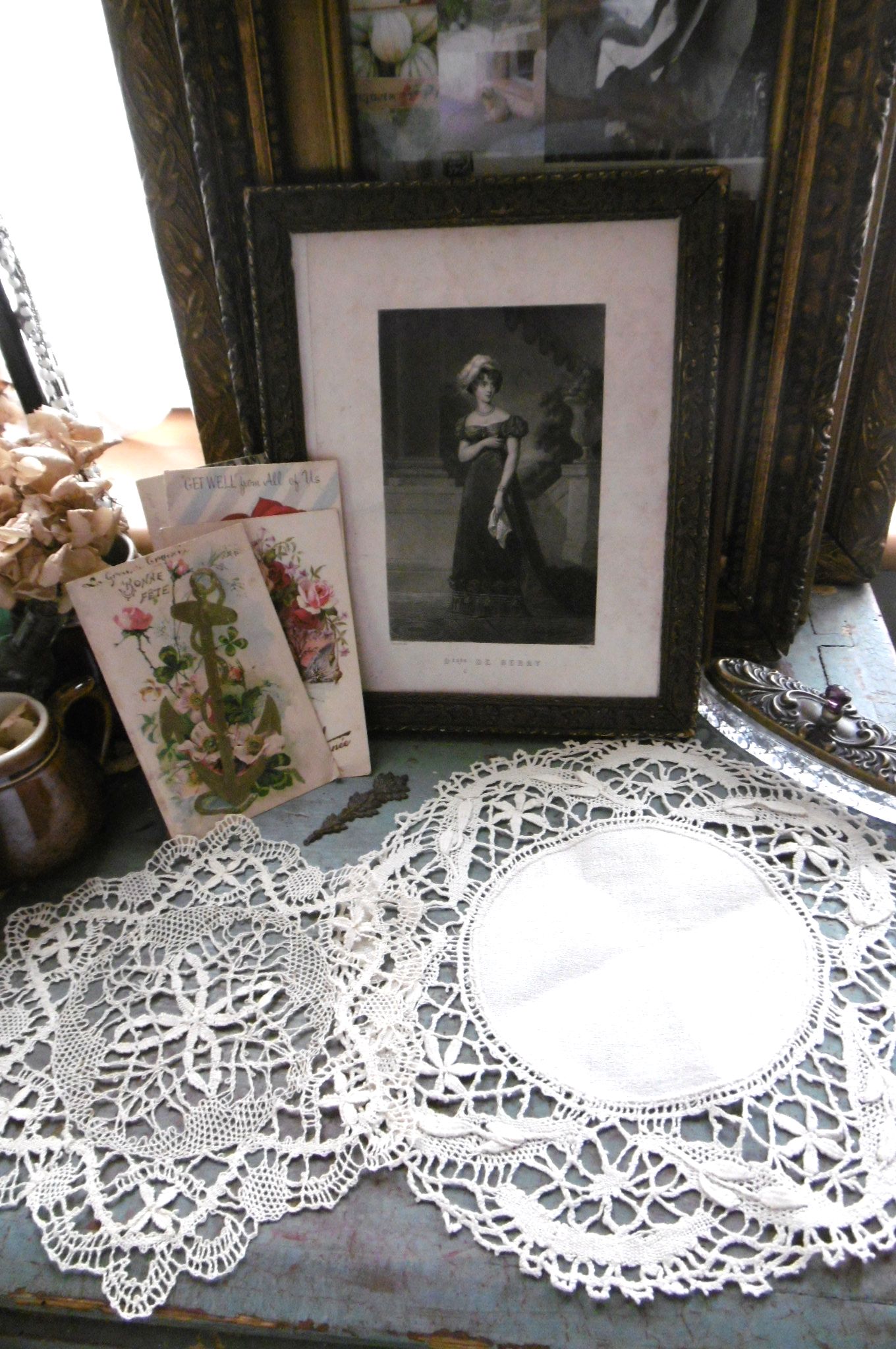 フランスアンティーク,レース,ドイリー,セット,エクリュ,丸