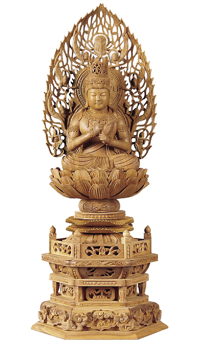 白檀 六角台座 大日如来 飛天光背 木地 2.0寸～3.0寸 | 激安仏壇仏具の