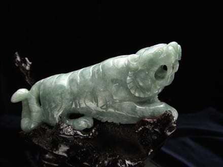 秘蔵高氷翡翠色モザイク【如意牌】 中国美術品 時代物 唐物