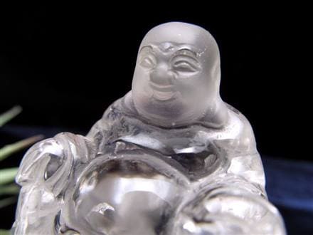 伝統工芸士 保山作 水晶彫刻 布袋像 台座付き 伝統工芸士 保山作 水晶