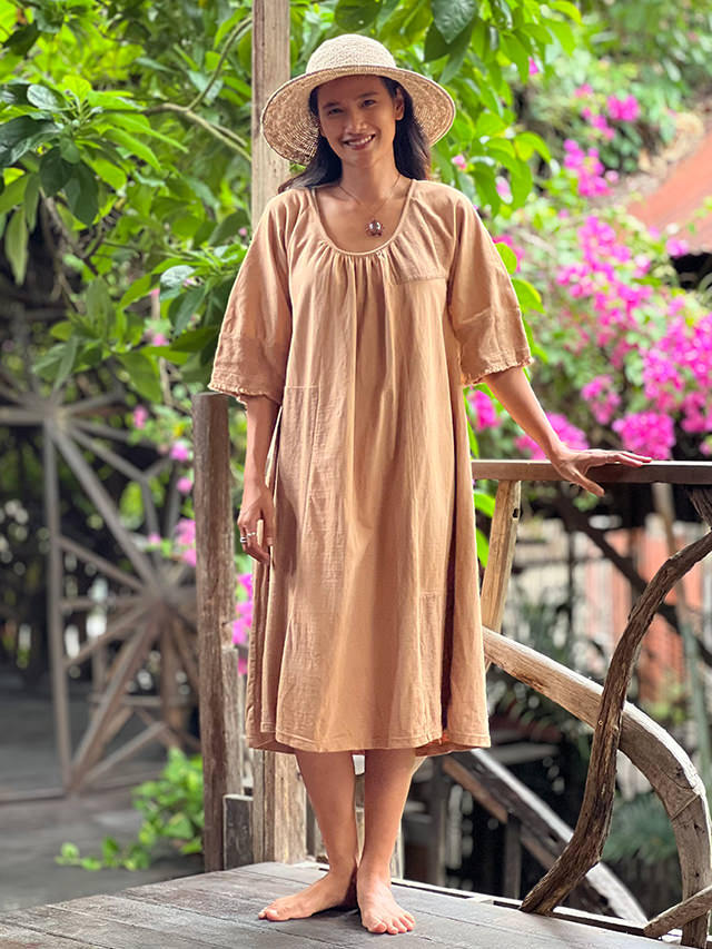 asana x chewin'bacco ヘンプコットン 厚手 パッチワーク ワンピース