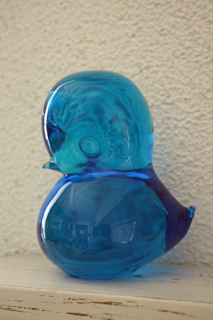 ガラス製 鳥のオブジェ 青と緑 鳥 置物