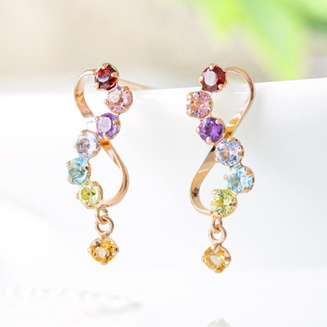 お守りアミュレット♪】ピアス K10ピンクゴールド マルチカラー天然石