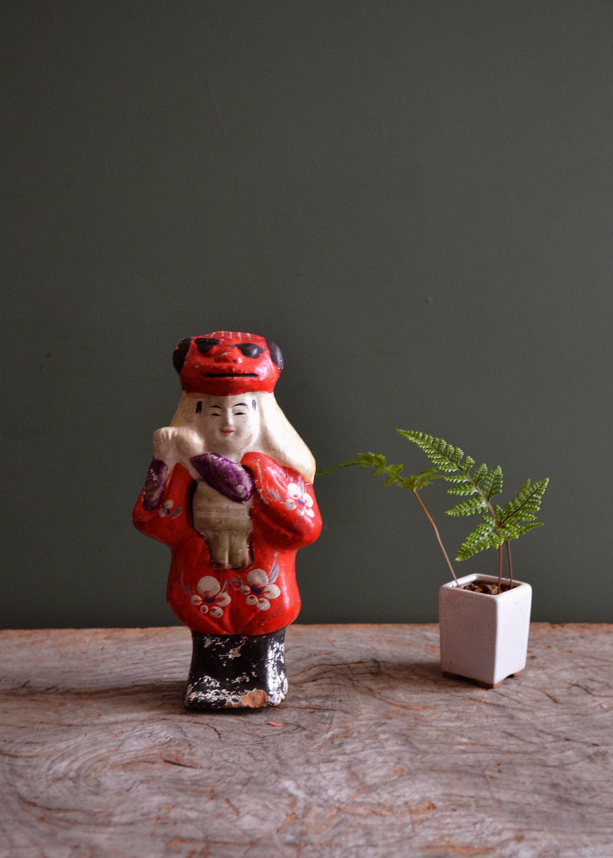 古い 土人形 お稲荷さん 彩色 古道具 アンティーク 古美術 オブジェ 狐