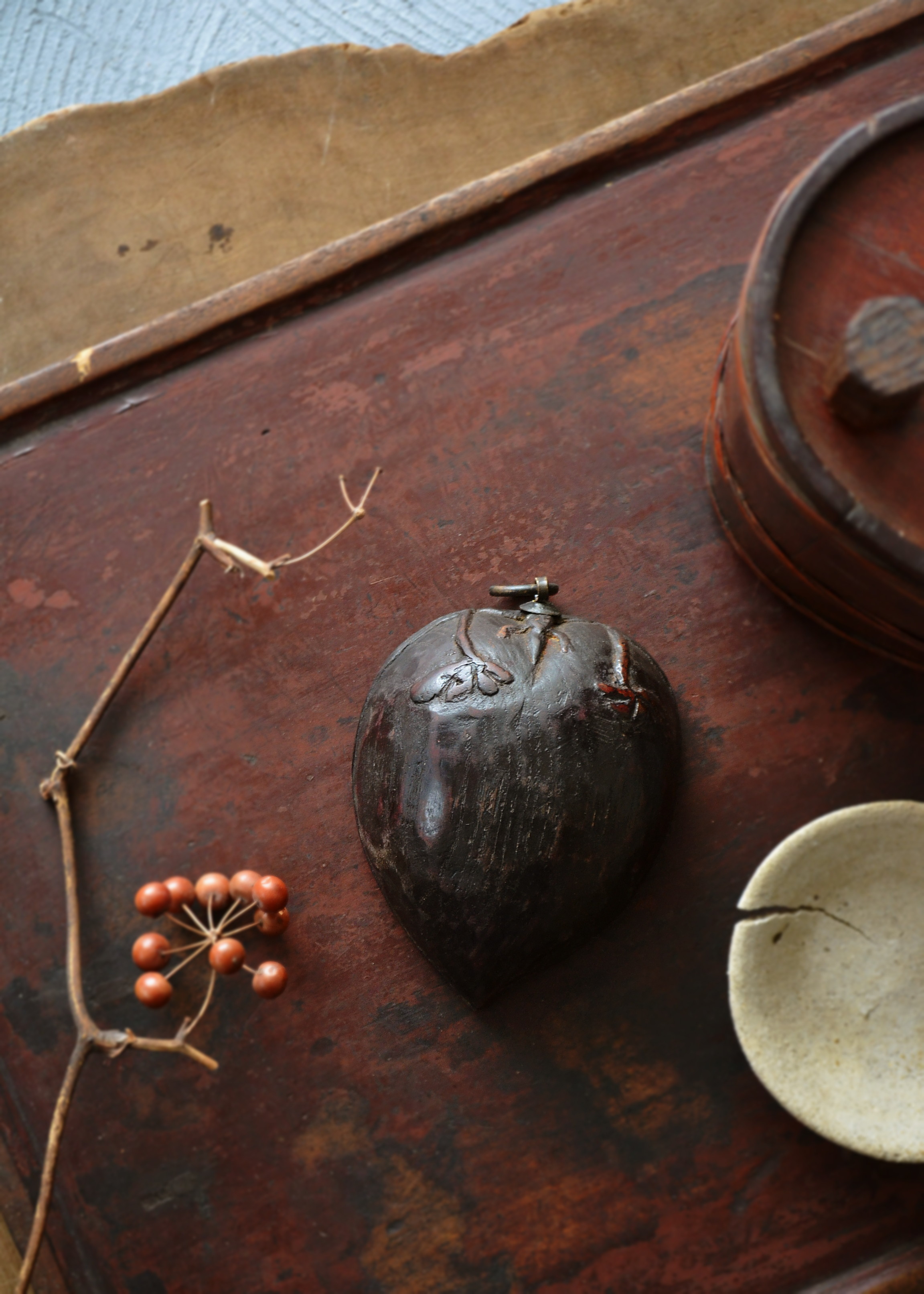 w089 李朝 白磁 馬上杯 金直し 木箱入り 酒器