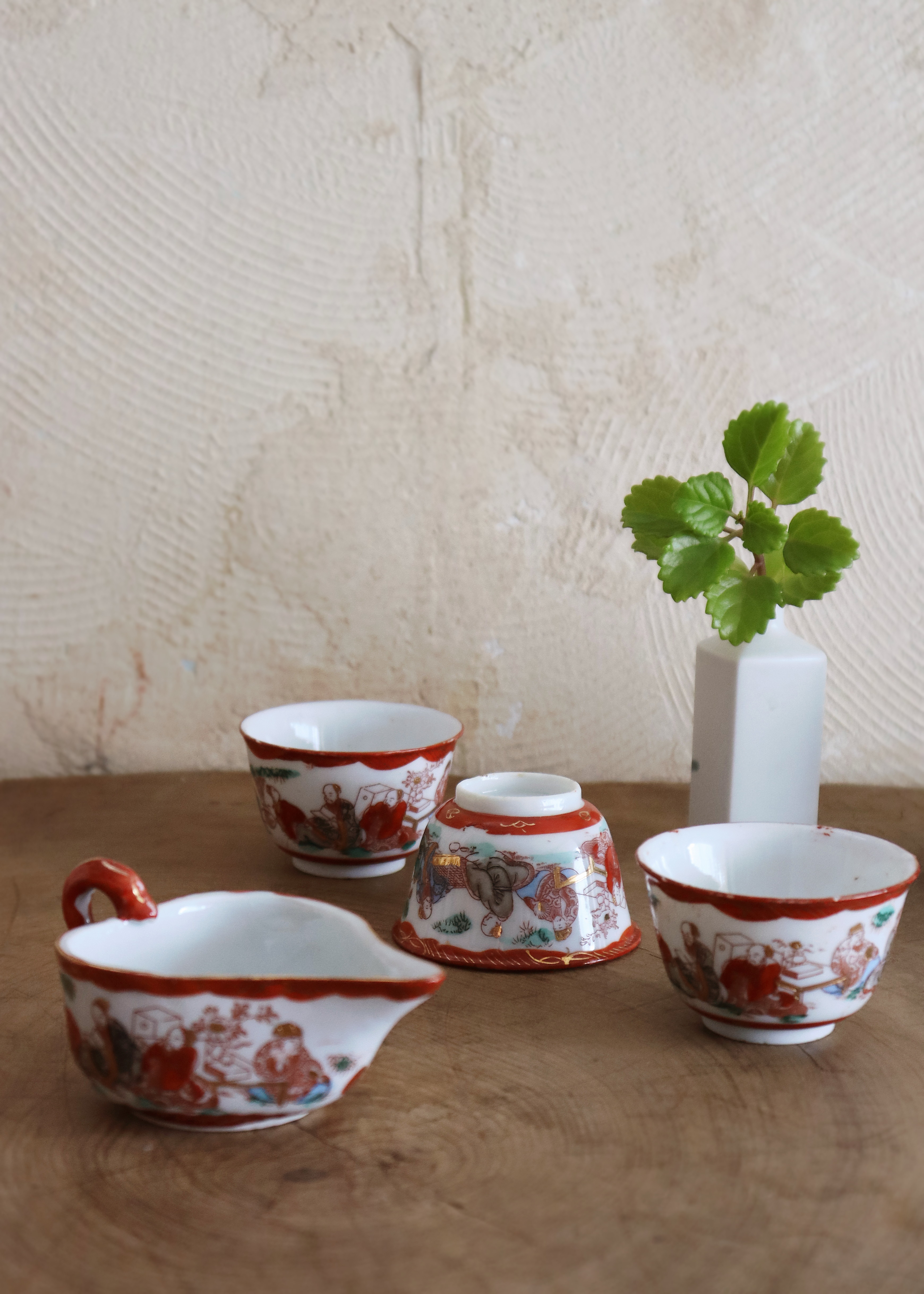 煎茶道具 虫明焼 蟹文 煎茶碗 五客 箱蓋無し V R8756 煎茶道具 虫明焼