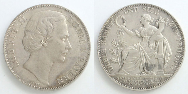 ドイツ バイエルン王国 1871 1ターレル銀貨 ルートヴィヒ2世