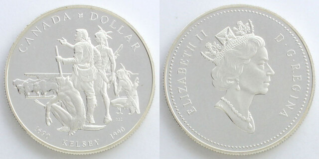 カナダ 1990 1ドル銀貨 探検家ヘンリー・ケルシー