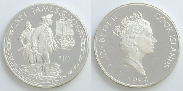 クック諸島 1994 10ドル銀貨 キャプテン・ジェームズ・クック