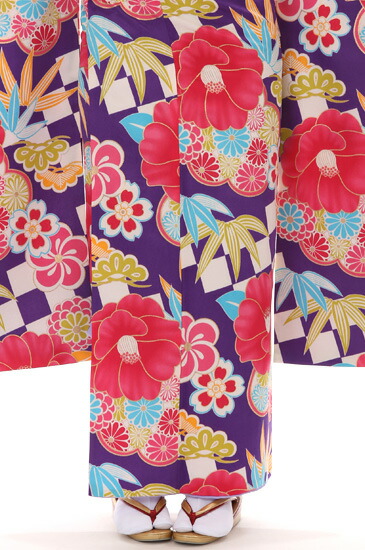 fg_2635】愛らしい椿とパープルの地色が華やか！幸せな古典文様に包