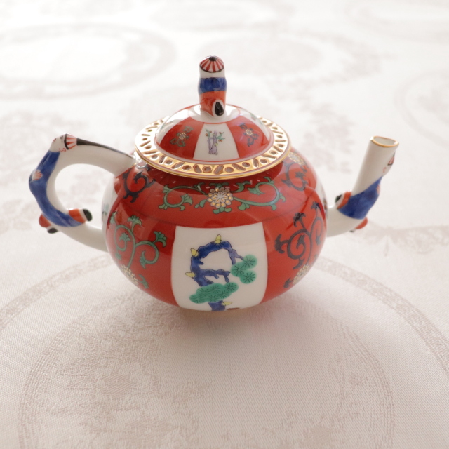 HERENDヘレンド 西安の黒 41cm 脚付き貝形大鉢シェルトレイ マンダリン