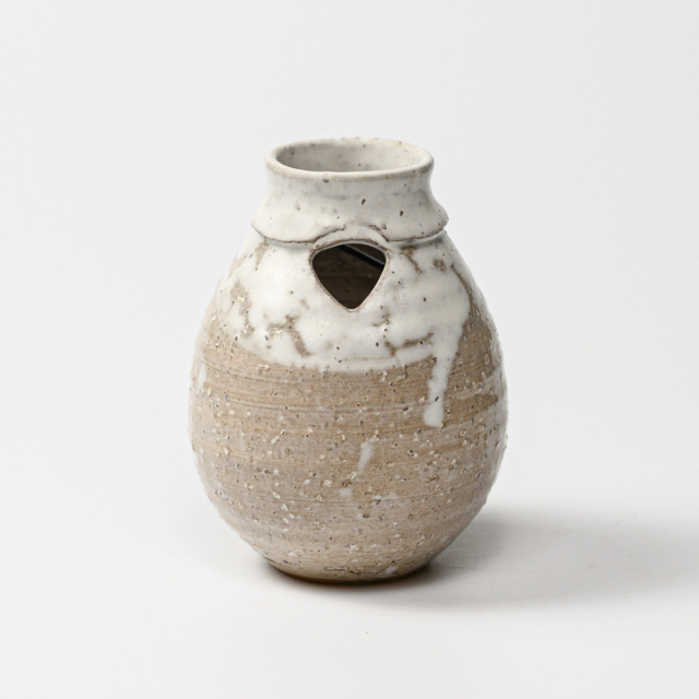 萩焼(伝統的工芸品)掛花入白萩掛分け茄子口上前No1564