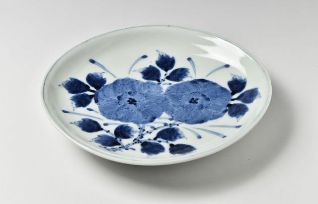 鳥と花の陶器皿 楕円形 ミシャコシャ 鳥と花の陶器皿 楕円形