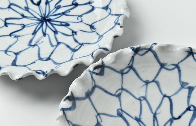 中国 輪花形平洗筆(皿) f2251102 中尾万作 85 両あみ輪花