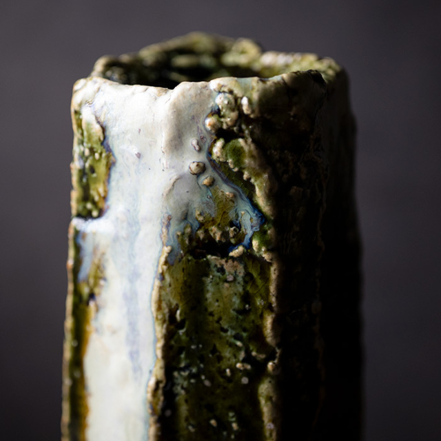 花入 | 大和織部刳貫花器（TK-093) 作家「金本卓也」