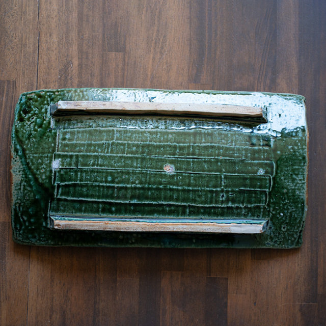 共箱付】京総織部長方皿(YS-243) 作家「瀬津義雄」