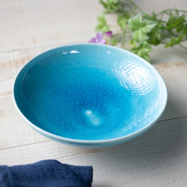 送料無料 ｜和食器 中皿 トルコブルー六寸深皿-18cm-（KIA-112） 作家
