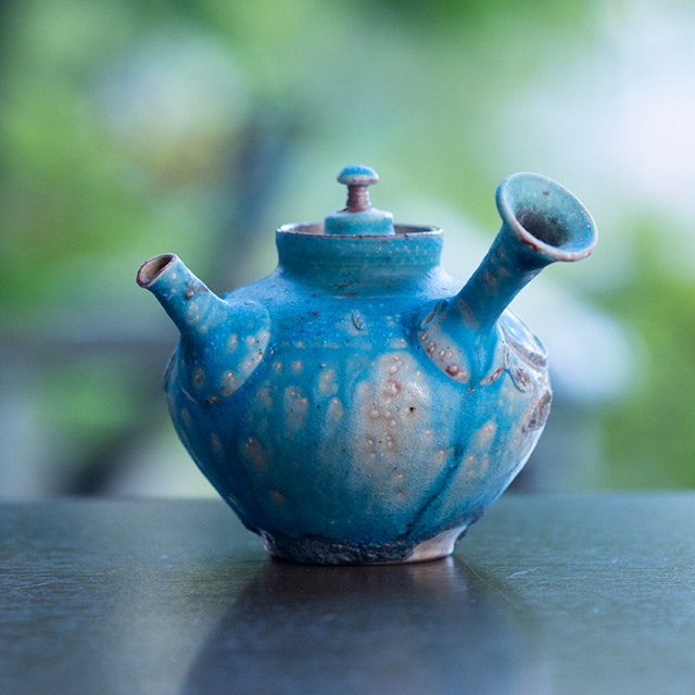 共箱付】青急須 (SOY-434) 作家「山田想」