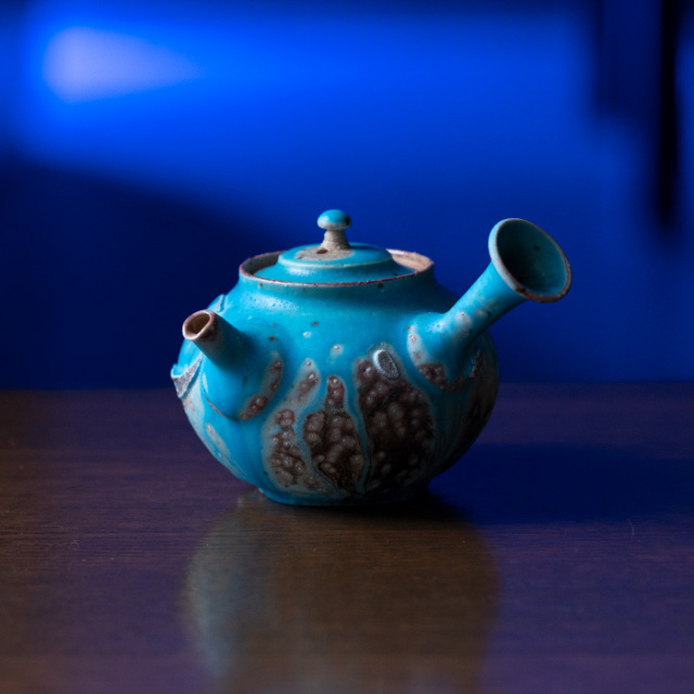 共箱付】青急須 (SOY-527) 作家「山田想」