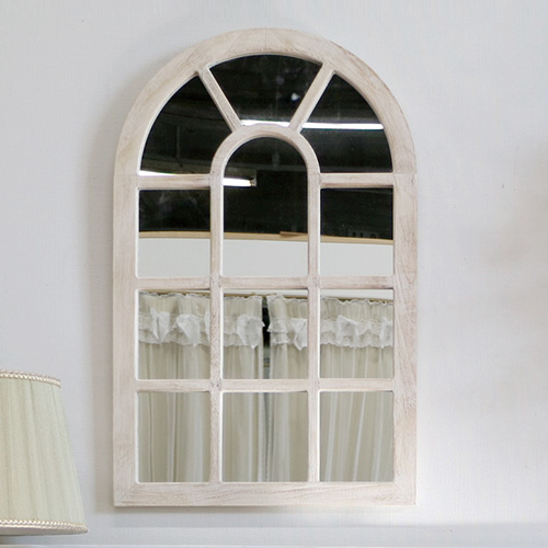 シャビーシック アンティークウィンドウミラー ホワイト｜おしゃれ