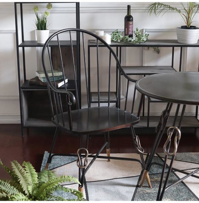 ヴィンテージスタイル アイアンチェア ブラック (男前インテリア