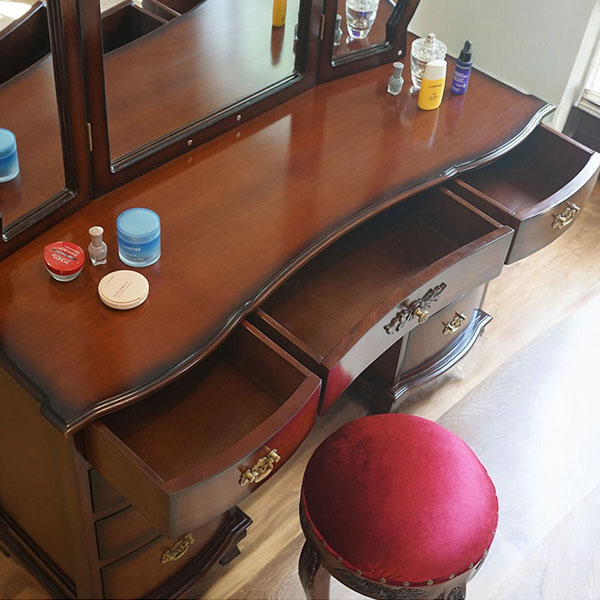 ドレッサー おしゃれ 完成品 収納 三面鏡 アンティーク調 輸入家具