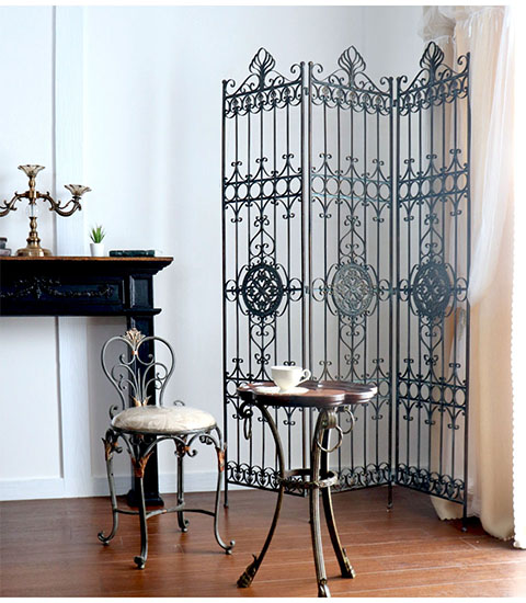 アイアン製 アンティーク調 3連パーティション スクリーン 衝立｜Y