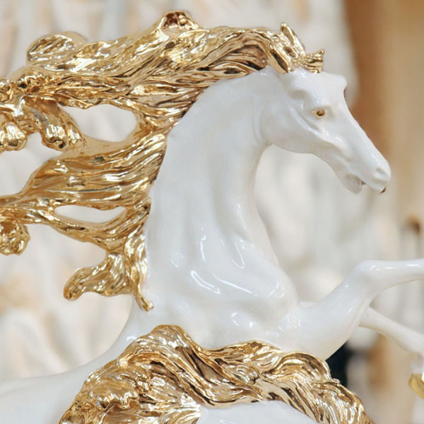 風水・開運インテリア・跳ね馬の置物（立ち馬） 2頭 （ホワイト） 動物