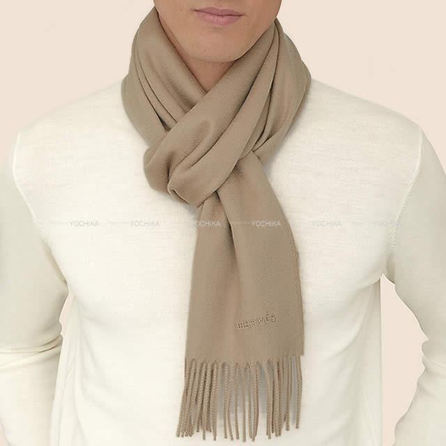 HERMES エルメス ロゴマフラー Unie Brod'ee ユニブロデ ベージュ