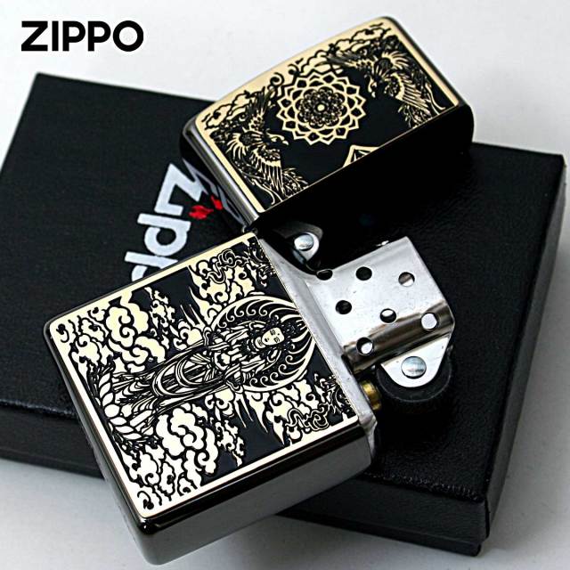 Zippo ジッポー 観世音 ブラックメタル ペイントプレート ネオブラック