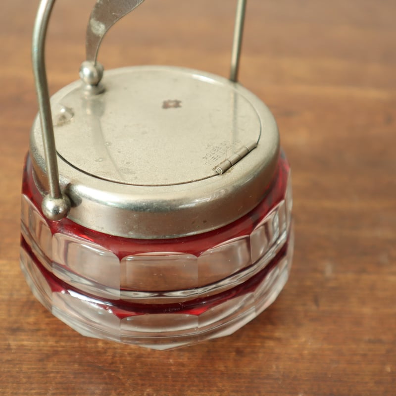 レトロガラス シュガーポット 赤被切子 | 古道具 イエノコモノ