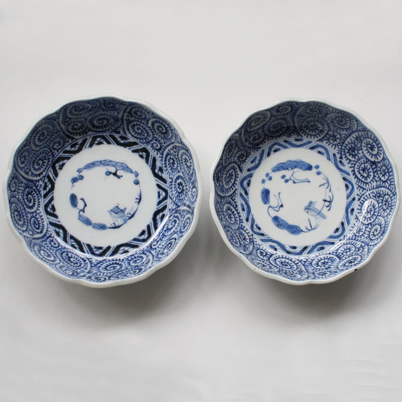 Ps-201 古伊万里 KOIMARI 染付 蛸唐草文 膾皿 2客セット | imarimaru