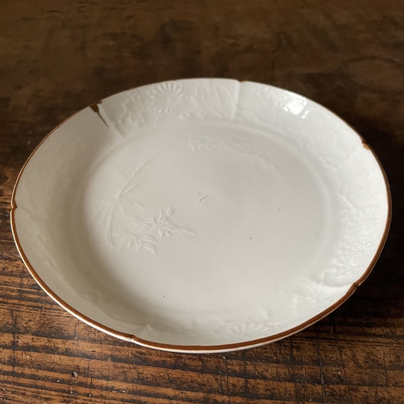 古伊万里白磁菊花深皿江戸時代染付柿右衛門金直し金継ぎアンティーク